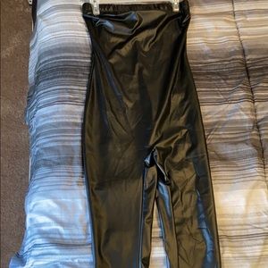 Leather strapless jumpsuit